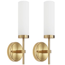 ZSMIHDOH Gold Bathroom Wall Sconces Set of 2,Modern Vanity Light Fixtures,Hardwired Wall Sconces with Milk Glass Shade for Mirror Bedroom Hallway Kitchen Stairs