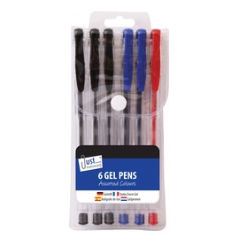 Just stationery Gel Pen (Pack of 6), Black, Blue, Red, 1225