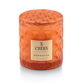 CHERX Soy Wax Glass Bowl Candle, 50 Hours Burn Time, Natural Essential Oils, Calming Ambiance (Jar, Mandarine)