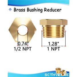 Sctihwelire 3/4 to 1/2 Brass Pipe Reducer Hex Bushing, NPT Male to Female Adapter, Brass NPT Fitting for Plumbing, Gas Line, Air Compressor, Forged Connector, Leak-Proof Thread (2 Pack)