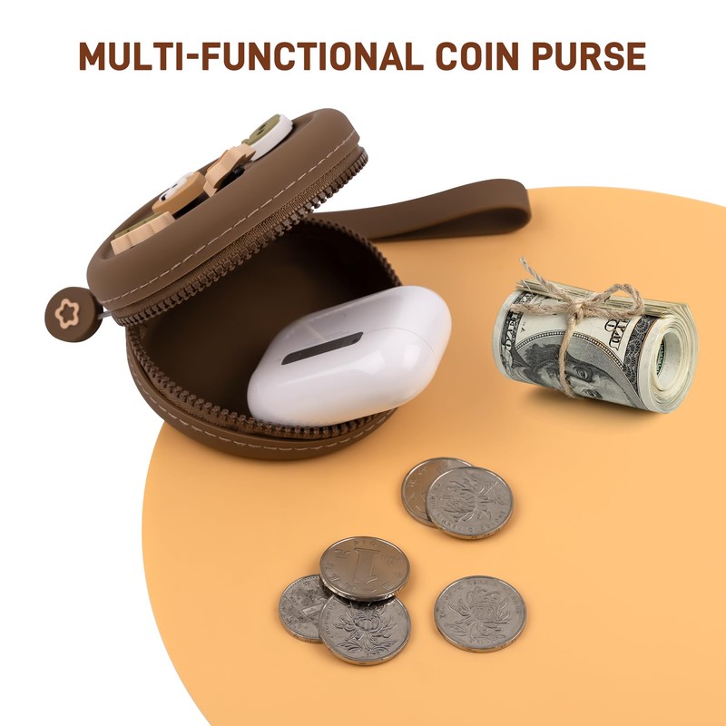 Elecbae Coin Purse with Charms, Zip Silicone Round Carrying Pouch