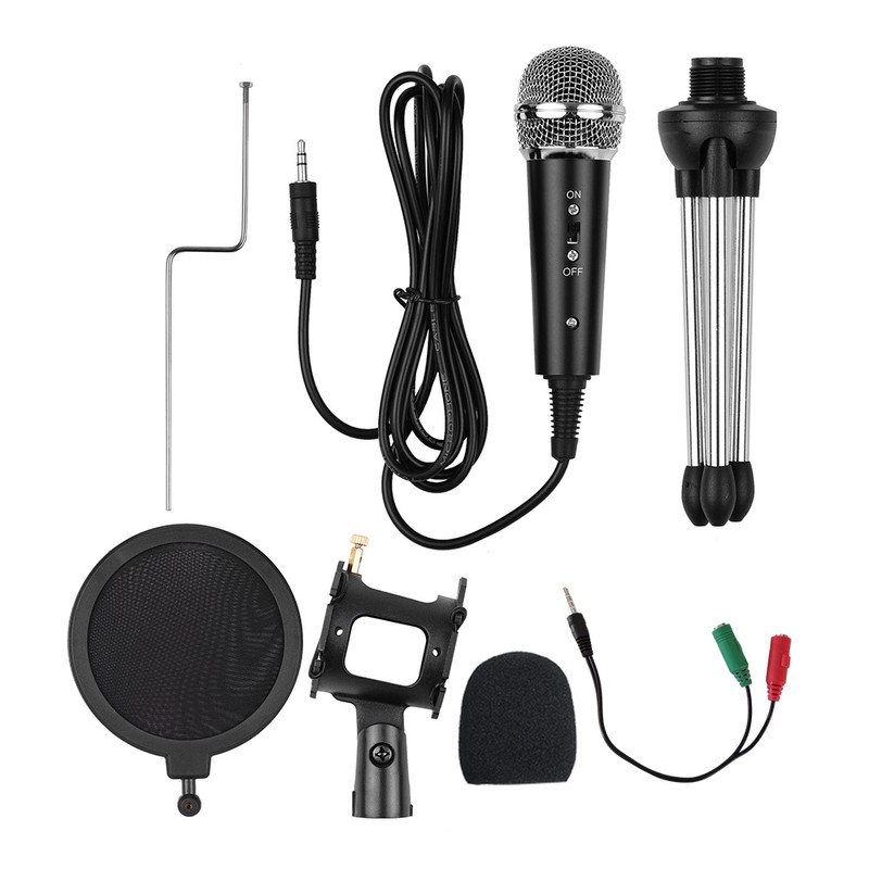 Video Microphone Kit with Mini Microphone Tripod Shock Mount Pop