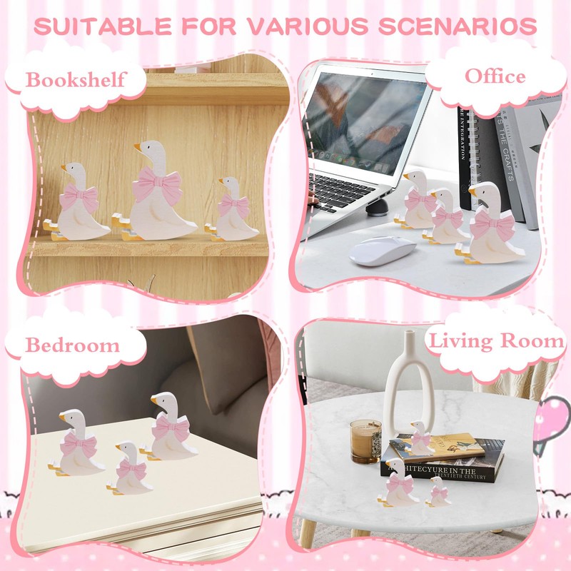 Wooden Silly Goose Decorations 3PCS 3 Sizes - Sitting White