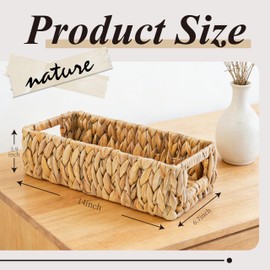 Cyrabota Water Hyacinth Basket, Toilet Tank Basket for Storage with Built-in Handles, Hand-Woven Wicker Baskets for Bathroom Decor Bedroom