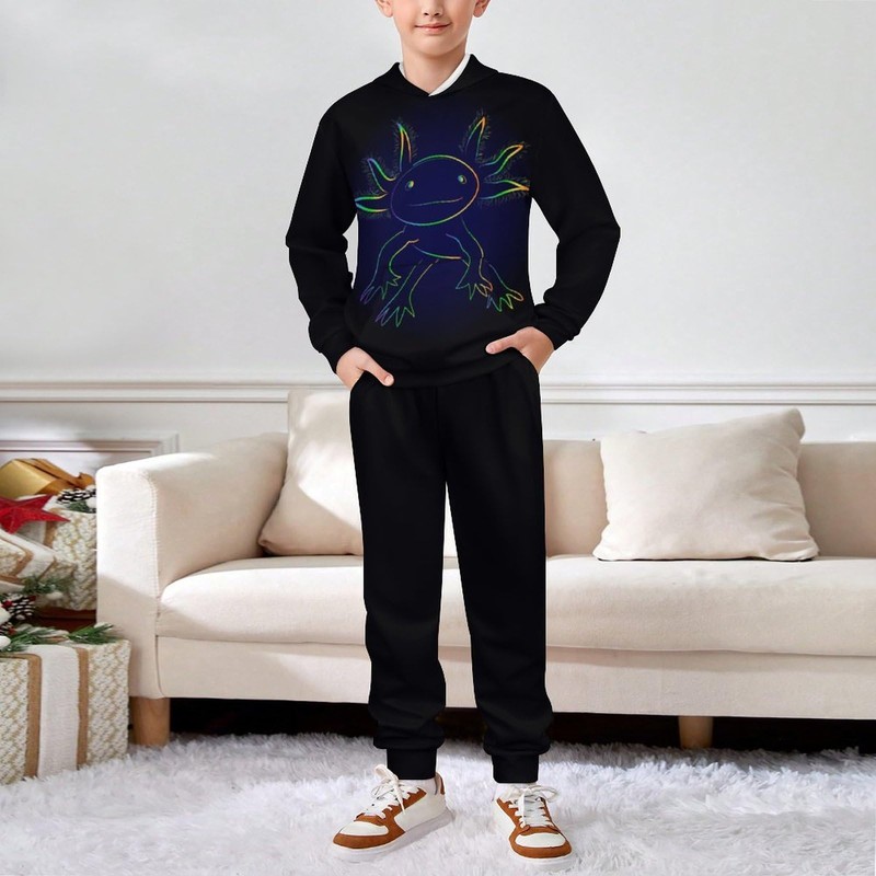 QIWCANM Stylized Rainbow Axolotl Print Kids Sweatshirt Boys Warm Pullover