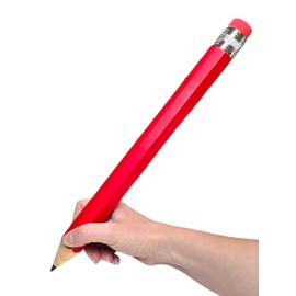 Zugar Land Giant Pencil 15" (4 Colors Available: Orange, Yellow, Blue and Green) Real Wood. Already Sharpened. Large Wooden Jumbo Pencils with Pink Top Erasers (RED (1 Pencil))