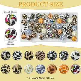 LiQunSweet 50 Pcs 15MM Leopard Print Pattern Round Silicone Beads Animal Printed Bubble Chunky Beads for DIY Jewelry Keychain Pen Craft Decoration