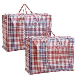 iPEAK Storage Bags Extra Large Heavy Duty Jumbo Laundry Bag Waterproof Dust Resistant Reusable Double Zipper Bag For Moving House Clothing, Wardrobe storage, toys, bedding (2 Red Check)