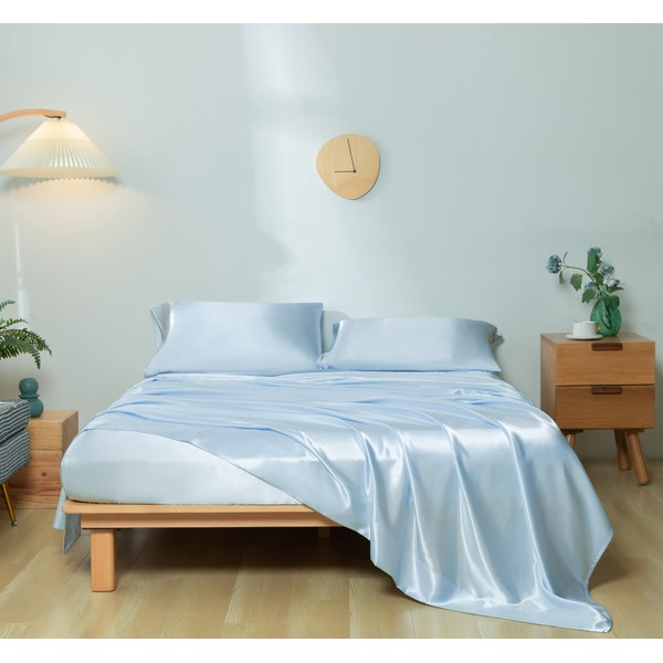 Revdomfly 4 Pcs King Size Luxury Silky Soft Satin Sheet