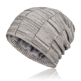 GERTURY Winter Slouchy Beanie Hats for Men Warm Fleece Lined Knit Skull Mens Beanies Hats Light Brown