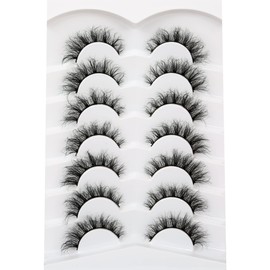Pooplunch False Eyelashes Cat Eye Look Fluffy Lightweight Natural Eyelash 8D Volume Faux Mink Lashes Wispy Curly Short Fake Eyelashes Strips 7 Pairs Multipack