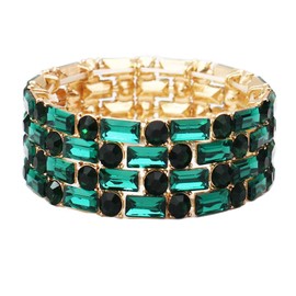 QLLYHLH Brides Bridesmaid Stretch Bangle Bracelet Austrian Crystal wedding Party costume Events Accessories for woman(Emerald-Gold Plated, Alloy)