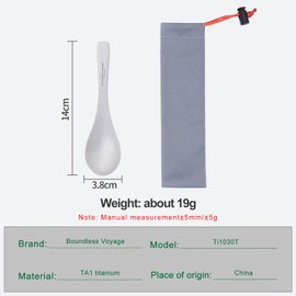 iBasingo Titanium Spoon with Big Bowl Ultralight Camping Hiking Cutlery Outdoor Kitchen Metal Durable Utility Tableware (14cm Ti1030T)