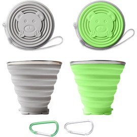 Pack of 2 Foldable Travel Mugs, Foldable Coffee Cups with Lid, 320 ml, BPA-Free, Retractable Suitable for Picnic, Camping, Outdoor, Hiking, Travel (Green + Grey)