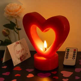 HN HAIINAA Red Heart Candle Gift for Women, Birthday Gift for Mom, Valentine's Day Gift for Her Remote Flameless Candle Wedding Deco 6.3"x6.5"