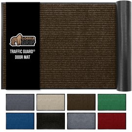 GORILLA GRIP Traffic Guard Door Mat, 59x24, Heavy Duty Welcome Mats, Commercial Office Space Doormat, Waterproof, Fade Resistant, Strong Rubber Backing, Low Profile, Shoe and Boot Scraper, Brown