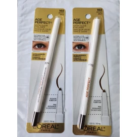 2 PACK Loreal #102 BROWN, AGE PERFECT SATIN GLIDE EYELINER. CARDED, FREE SHIP.