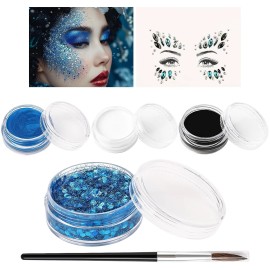 BOBISUKA Halloween Face Paint Kit - Black, White, Blue + BLACK+WHITE+BL