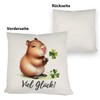 Capybara with Clover Leaf Cushion with Saying Viel Glück Cute