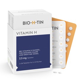 BIO-H-TIN Vitamin H 2,5 mg (Biotin) für gesunde Haare & Nägel, 2 * 84 Tabletten für 24 Wochen + BIO-H-TIN Belebendes Coffein-Shampoo, 200 ml