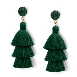 Colorful capas de arete de borla de Bohemia gota Tiered borlas Druzy arete para mujer, 14 colores