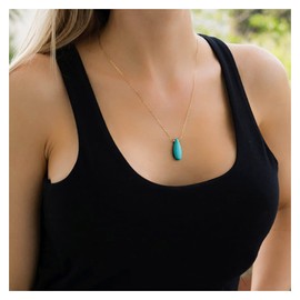 Inilbran Boho Turquoise Pendant Necklace Gold Teardrop Turquoise Necklace Vintage Water Drop Turquoise Choker Necklace Minimalist Chain Necklace Jewellery for Women and Girls