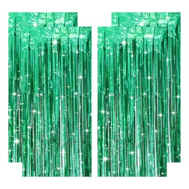 Pack of 4 Tinsel Curtains, Green, Glitter Curtain, Tinsel Streamers, Green Fringe Decoration for St Patrick's Day, Christmas, Parsley Wedding, Photo Curtain, Circus, Graduation, Sin, Christening
