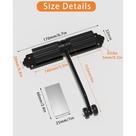 Automatic Door Closer, Door Closer, Adjustable Closing Force, Spring-Loaded Door Closer with 4 Screws and Adjustment Lever, Automatic Door Closer for Room Door, Office, Garden Gate, Black