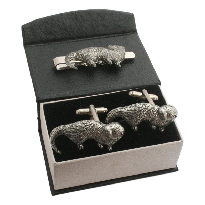 Otter Cufflinks and Tie Bar Slide Gift Boxed Set