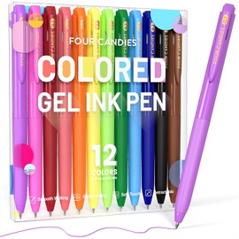 Four Candies Pastel Color Gel Ballpoint Pens, 0.7mm Gel Ink Ballpoint Pens, Set of 12