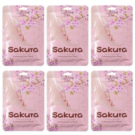 Virellay 6 Paar Sakura Fußmaske Feuchtigkeitsspendende Fussmaske,Männer Frauen Fusspflege Foot Mask Foot Peel Mask Fuß-Peeling,35ml