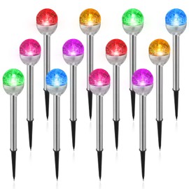 12 Pcs Solar Garden Lights Cracked Glass Ball LED Garden Lights 7 Color Changing Solar Decorative Outdoor Lights Solar Powered Stake Ball Light for Yard Patio Landscape Pathway Decoration