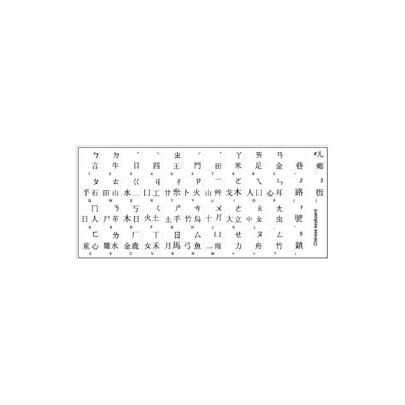 Chinese Keyboard Stickers with Black Lettering Transparent Background for Desktop,