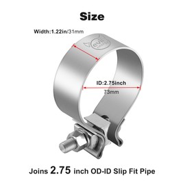 EVIL ENERGY 2.75 Inch Exhaust Clamp,2 3/4" Narrow Band Muffler Clamp Stainless Steel for Pipes,Mufflers,Catalytic Converters 1PCS