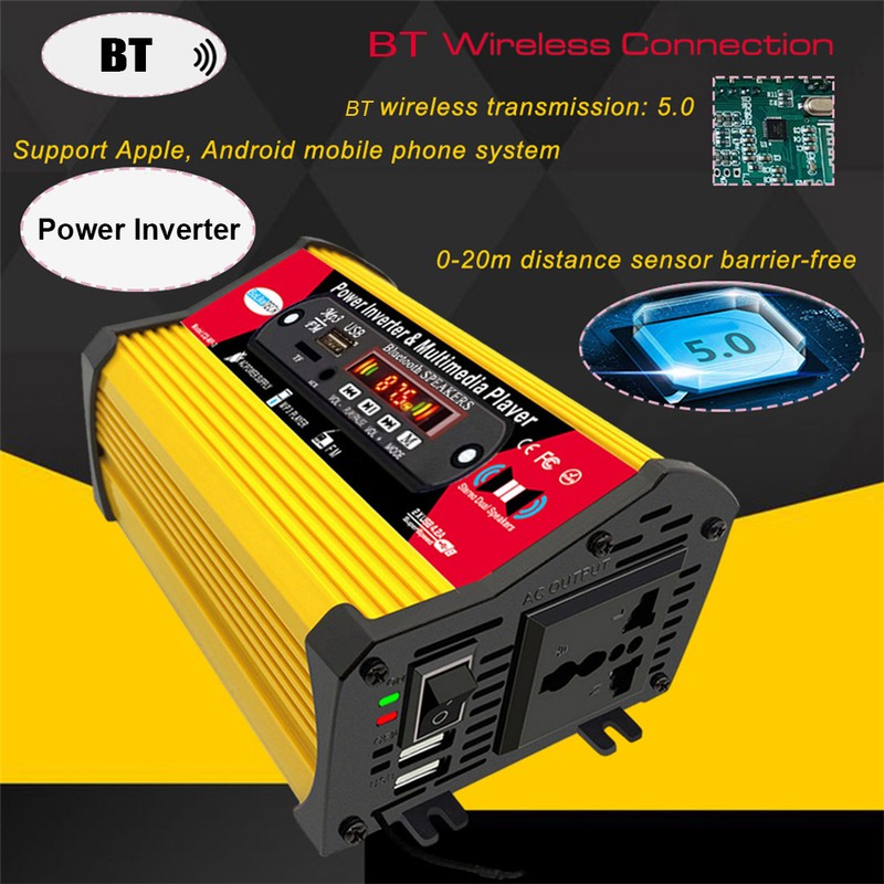 300W Sine Waves Power Inverter 12V to 110V/220V Converter with
