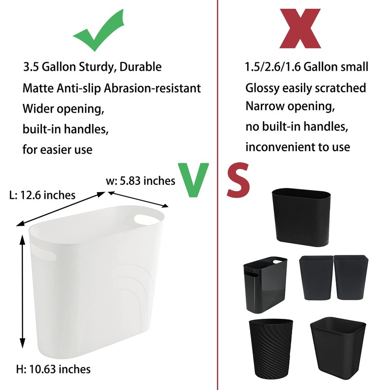 rejomiik Small Bathroom Trash Can, 3.5 Gallon Slim Garbage Can,