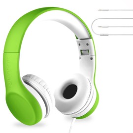LilGadgets Connect+ Wired Kids Headphones for School with Mic, Foldable, Volume Limiting & Noise Reduction, On-Ear Headset with Cord, SharePort Technology & SoftTouch Padding, Green