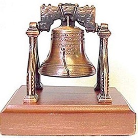 Miniature Bronze Liberty Bell Replica on Wood Base