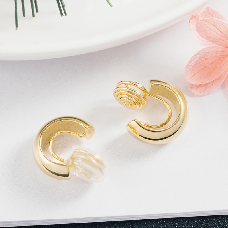 HAISWET Clip On Hoop Chunky Minimalist Small Earrings For Women