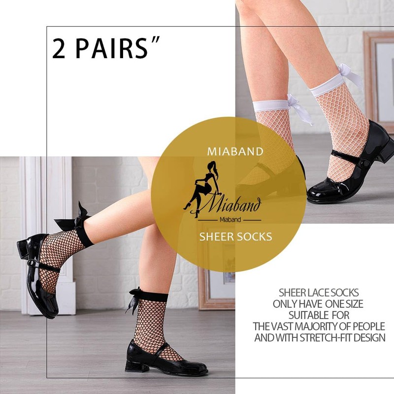 Miaband Fishnet Sheer Socks Bow Mesh Net Socks Elastic Hollow