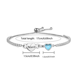 LUXYSODE Bracelets for Womens Sterling Silver Bracelets Heart Charm Bracelet Adjustable Bracelet Mother's Day Birthday Jewellery Gifts for Mum Friends Daughter (Niece)