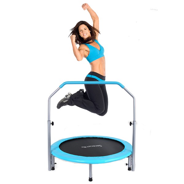 SereneLife Portable & Foldable Trampoline - 40" in-Home Mini Rebounder with Adjustable Handrail, Fitness Body Exercise, Springfree Safe for Kids - SLELT403
