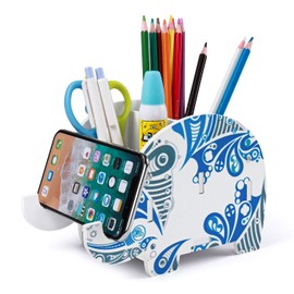 Mokani Desk Supplies Organizer, Creative Elephant Pencil Holder Multifunctional Office Accessories Desk Decoration with Cell Phone Stand Tablet Desk Bracket for Smartphone and More,Christmas Gifts For Kids, Girls, Boys, Women