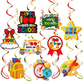 100th Day of School Hanging Swirls Decoration 100 Days of School Party Hanging Decors Indoor Outdoor Party Essential Cut-outs Supplies Party Cell or Door Decors Set of 12
