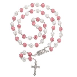 RWQIAN Rosary Catholic Necklaces for Men and Women, Bling Rosary Beads Chain with Cross Pendant, First Holy Communion Christening Gift, Religious Prayer Chain, Jewellery for Girls and Boys, Stainless