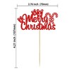 Gyufise 24Pcs Merry Christmas Cupcake Toppers Red Glitter Xmas Tree