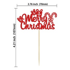 Gyufise 24Pcs Merry Christmas Cupcake Toppers Red Glitter Xmas Tree Deer Merry Christmas Cupcake Picks Decoration for Winter Christmas Theme Xmas Holiday Birthday Party Supplies
