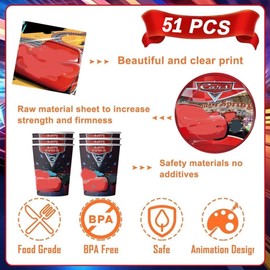 51pcs Cars Birthday Decorations,Cars Party Tableware Set, Children's Birthday Decorations Cars Party Supplies Includes Plates Napkins Tablecloths Set for Boys, 10 Guests