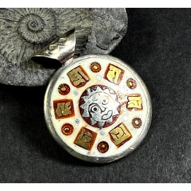 P682 Ethnic Om Mantra Lord Surya Sun Ganesha White Metal Amulet Pendant Nepal