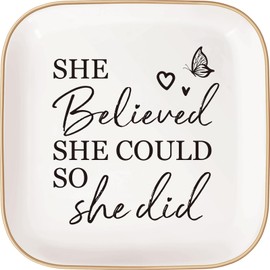 Congratulations Gifts for Women - Ceramic Jewelry Tray,Graduation Gifts for Her, New Job Gifts - She Believed She Could so She Did,Master Degree, Phd Graduation Gift for Women